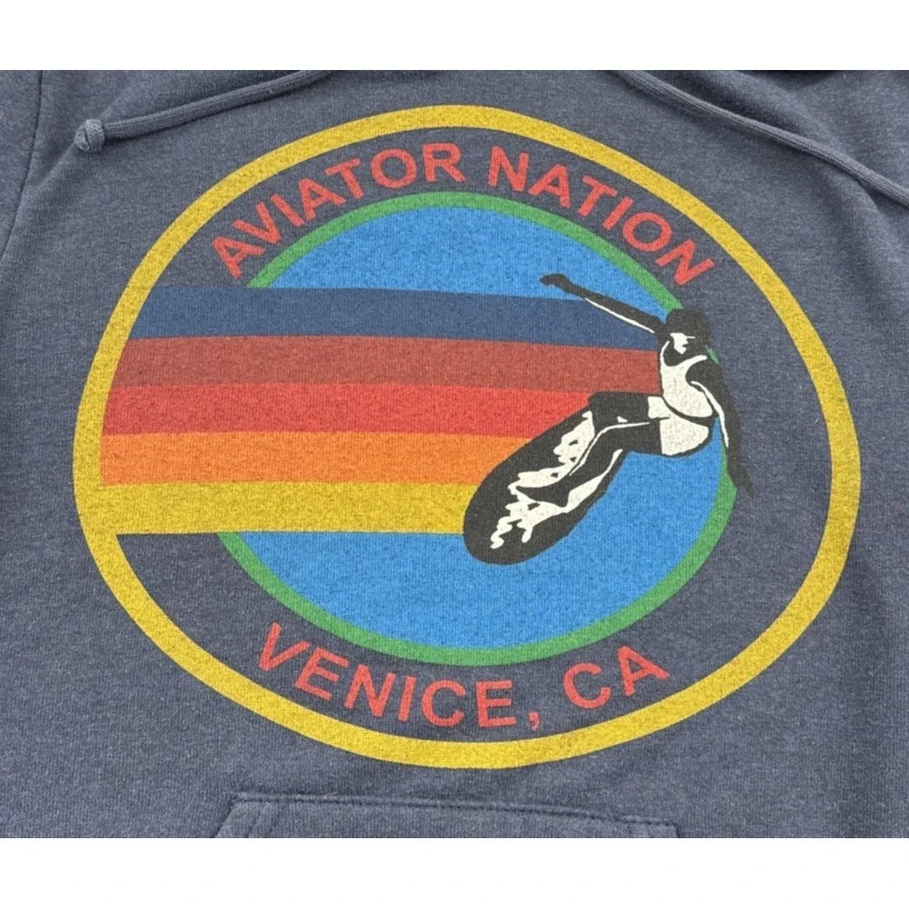 Aviator Nation Relaxed Pullover Hoodie Small Navy Blue - Picture 2 of 5